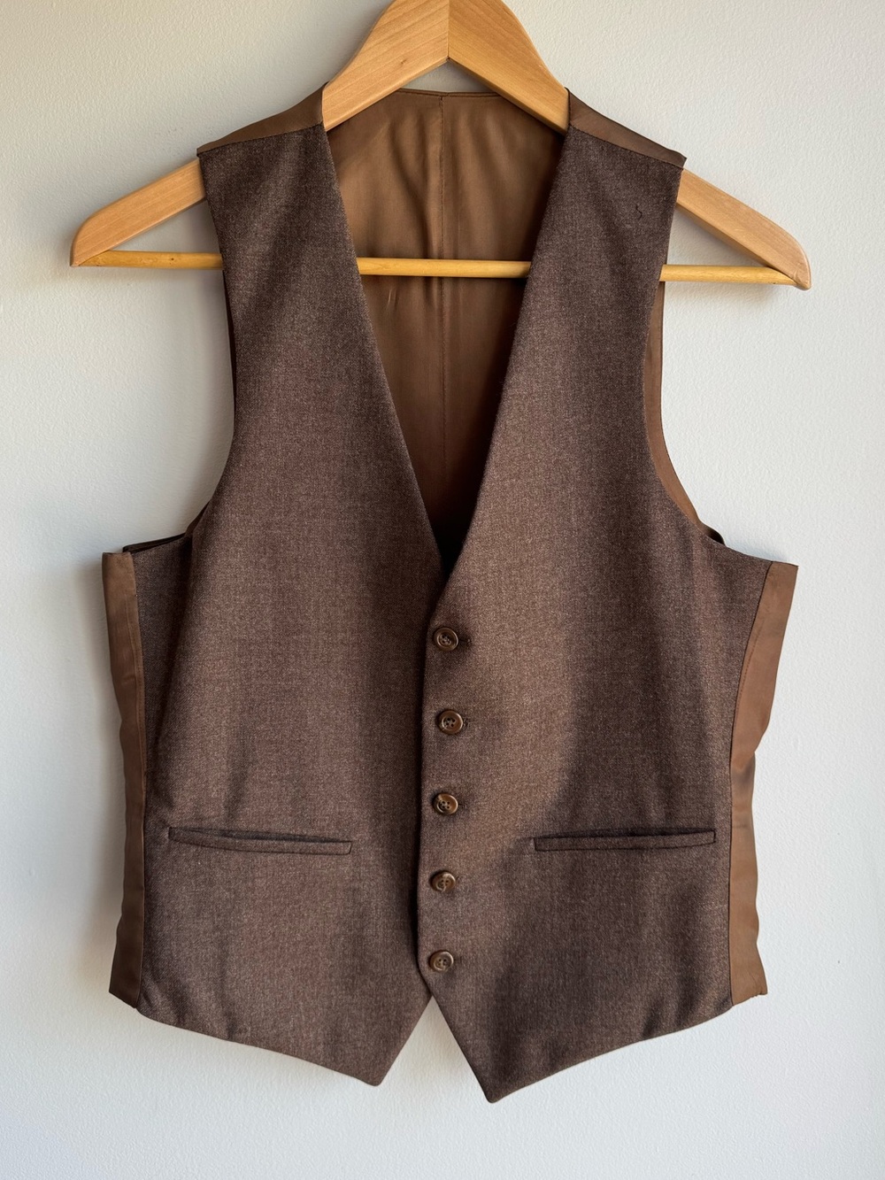Vintage 70s Eaton Brown Wool 3 Piece Suit Mens 38R 32x29.5 Blazer Vest Trousers - Picture 9 of 16